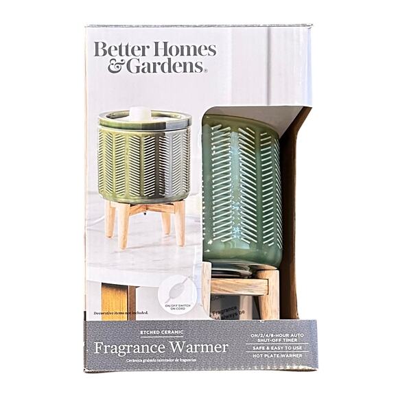 Better Homes & Gardens Plug In Green Ceramic Wax Fragrance Warmer w/Wood Stand - Picture 1 of 6